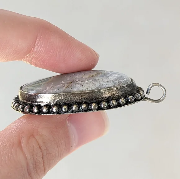 Vintage sterling silver oval handmade artisan handcrafted stone pendant 925 - Picture 3 of 7